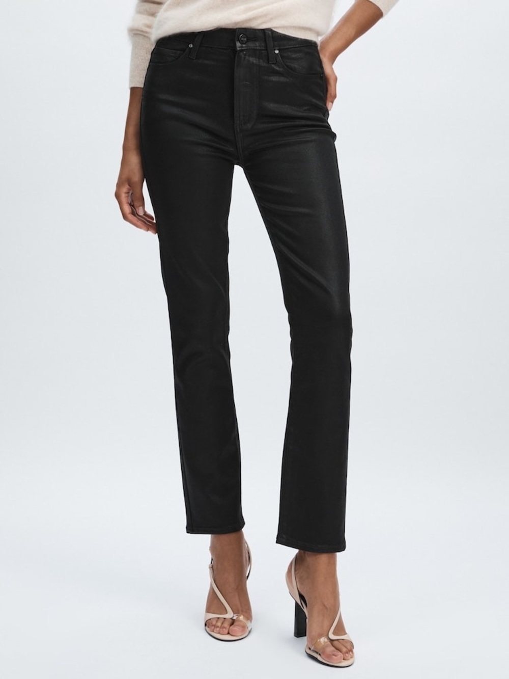 PAIGE Cindy Black Coated Straight Leg Jeans
